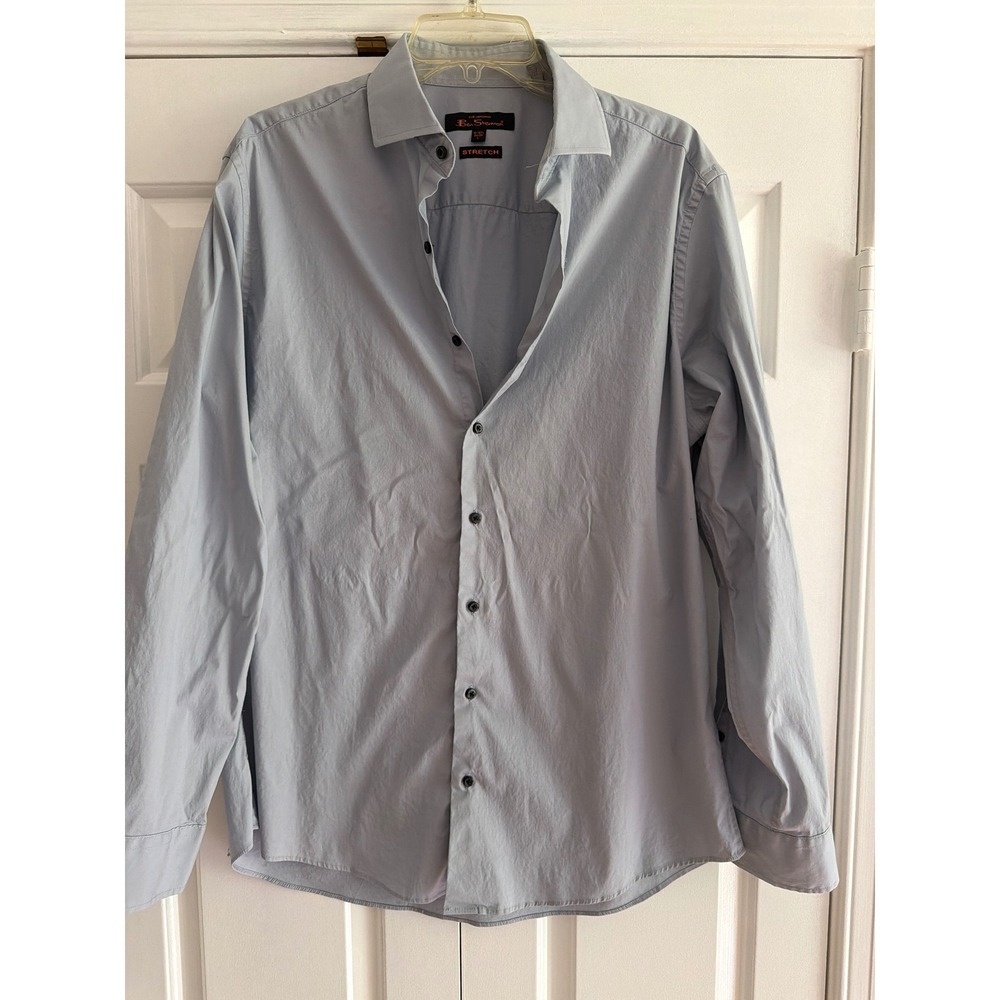 Ben Sherman Mens Stretch Button Down Shirt Light Blue Long Sleeve Large 16-16.5